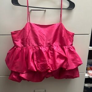 Hot Pink Satin Ruffle Top